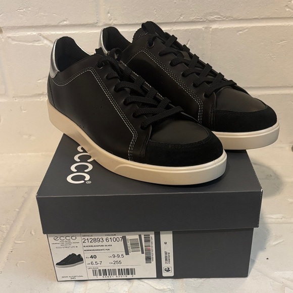Ecco Shoes - NWB Ecco Black Pure Silver Street Lite Lace Up Shoes Size 40 Made in Portugal